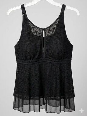 Black Faux Crochet High Neck Tankini Top Plus Size 3X